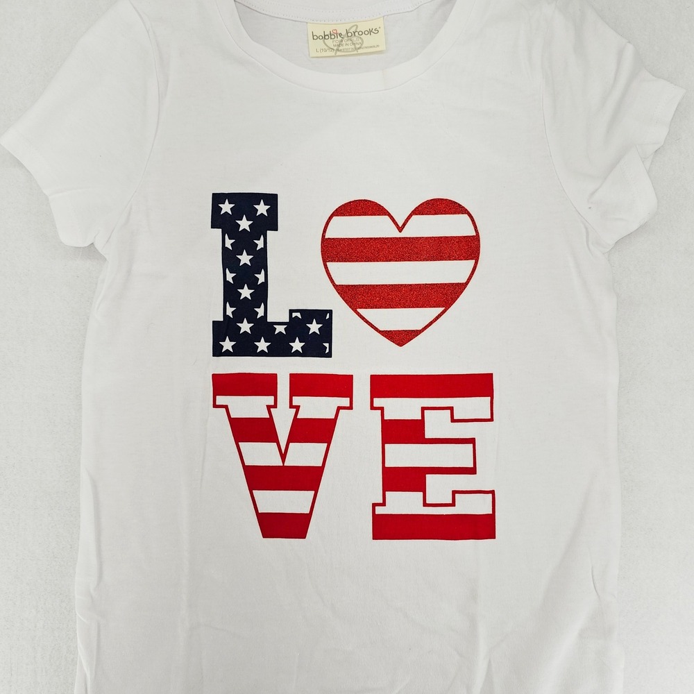 Bobbie Brooks Patriotic Love Graphic Tee Shirt Top Fourth of July‎ Kids L 10/12